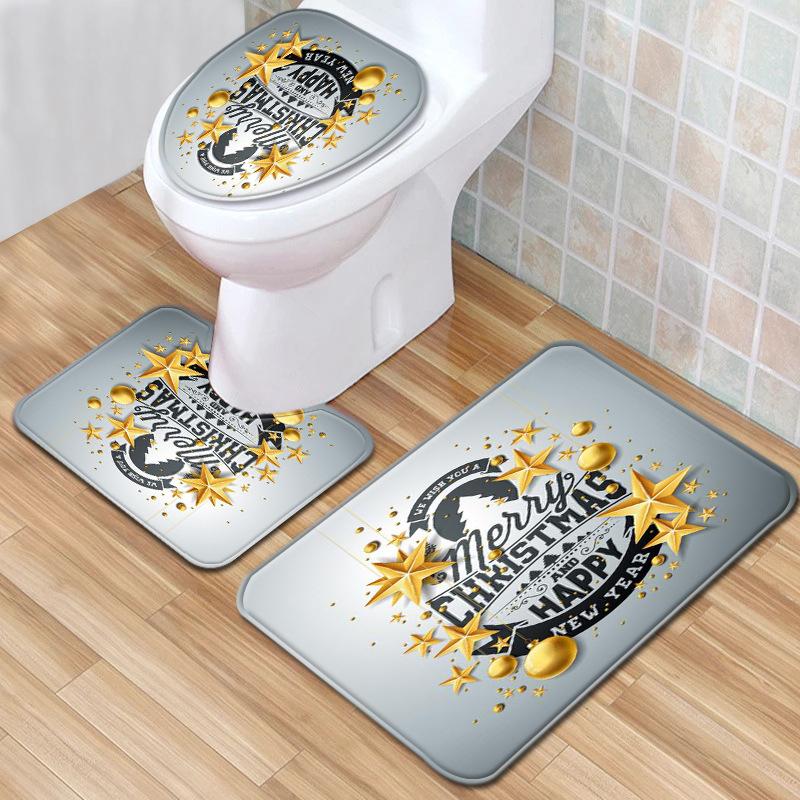 Christmas Bathroom Floor Mat Toilet Three-Piece Set