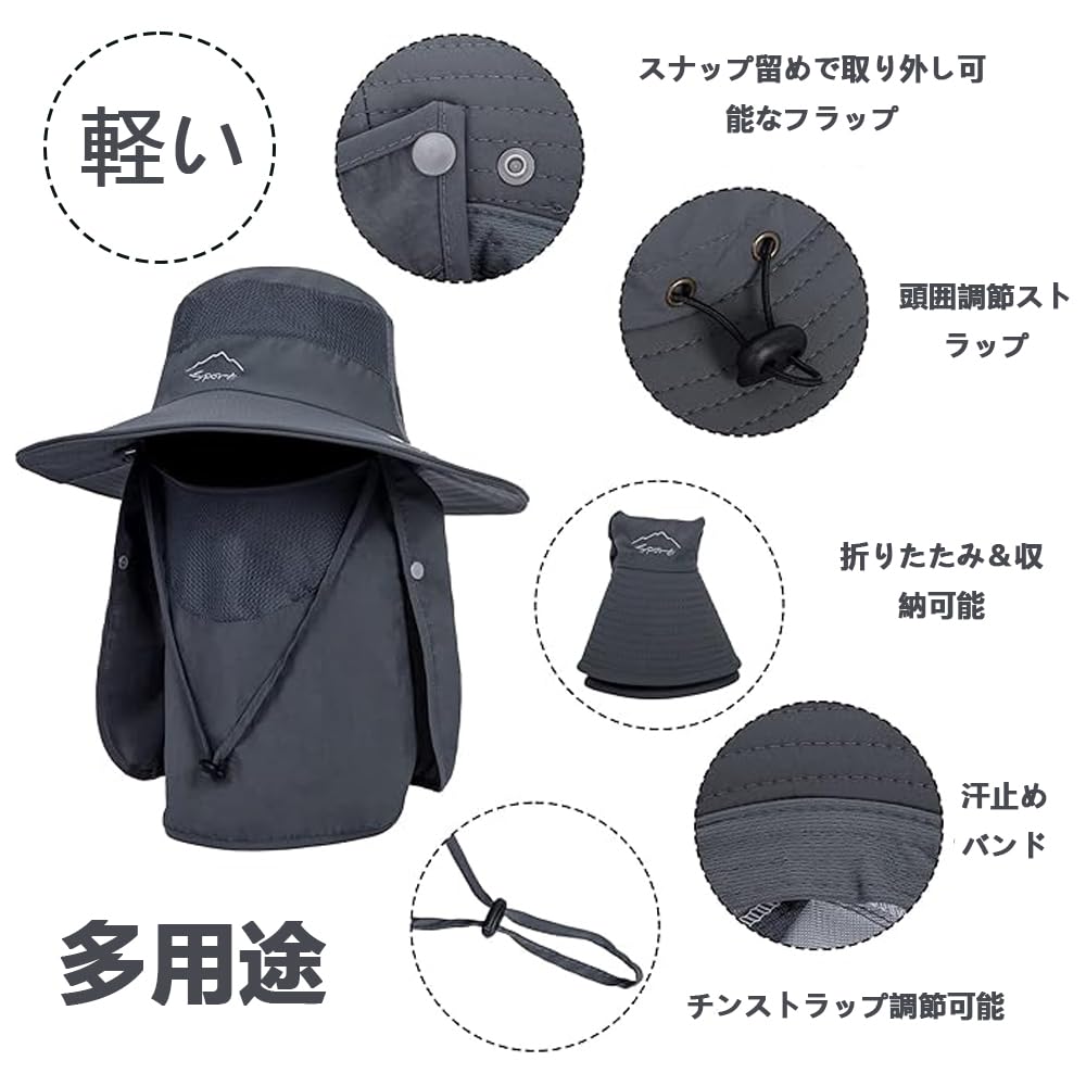 Safarihut für Sonnenhut für Bergsteigen Angeln Sonnenschutz für UV-Schutz Outdoor-Sport [QIKEJI] Damen, Herren, Hut, Hut, Herren, Netz, Schutz,