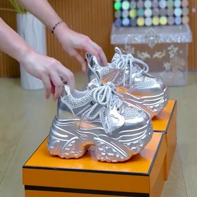 Dames Platform Sneakers Luxe Kristal Casual Schoenen 10CM Hoogteverhogende Sportschoenen voor Dames Dikke Zool Gevulkaniseerde Schoenen