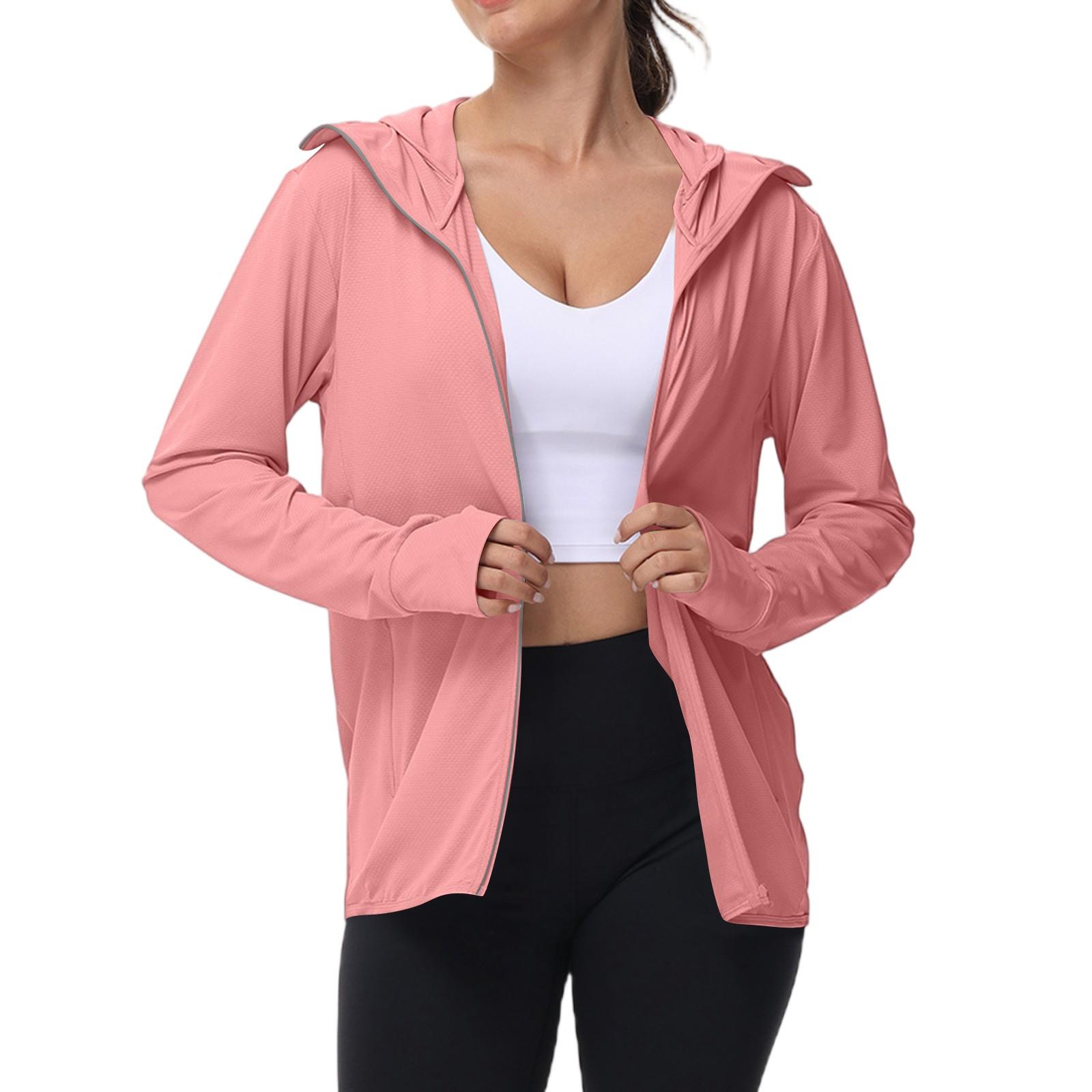 

Женская куртка UPF Sun Shirts с капюшоном на молнии с УФ-защитой и длинным рукавом, летняя, из ледяного шелка, для активного отдыха с карманами S розовый