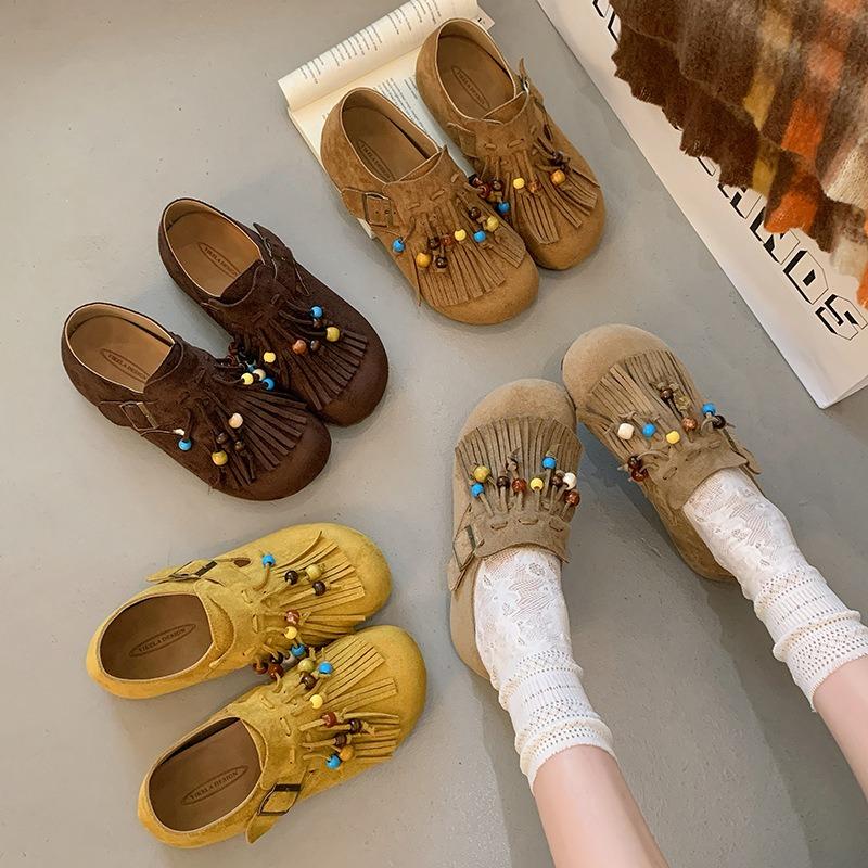 Women's Shoes Autumn New Tassel One-pedal Single Shoes All-inclusive Ugly Cute Doudou Shoes