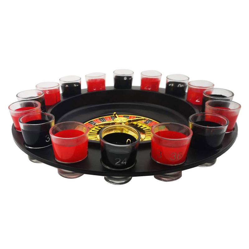 Bar Wine Table Cheer Turntable with 16pcs Small Glasses,16 Holes Russian Roulette Wine Glass, KTV Party Roulette Game Toys