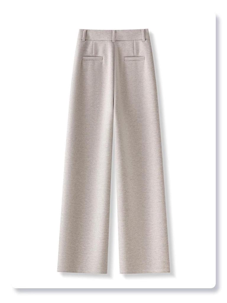 2024 Women's High-Waisted Wool Wide-Leg Pants: Autumn/Winter Slimming Casual Trousers