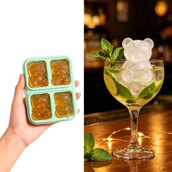 Bear Shape Ice Cube Mold 4-Cavity Silicone Ice Tray Easy Release