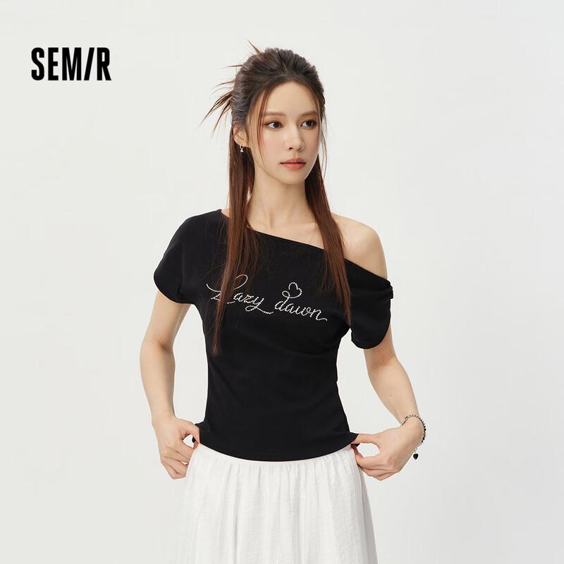 

Semir Women s Slim Fit Letter Print Slanted Shoulder Long Sleeve Short T-shirt XXXL