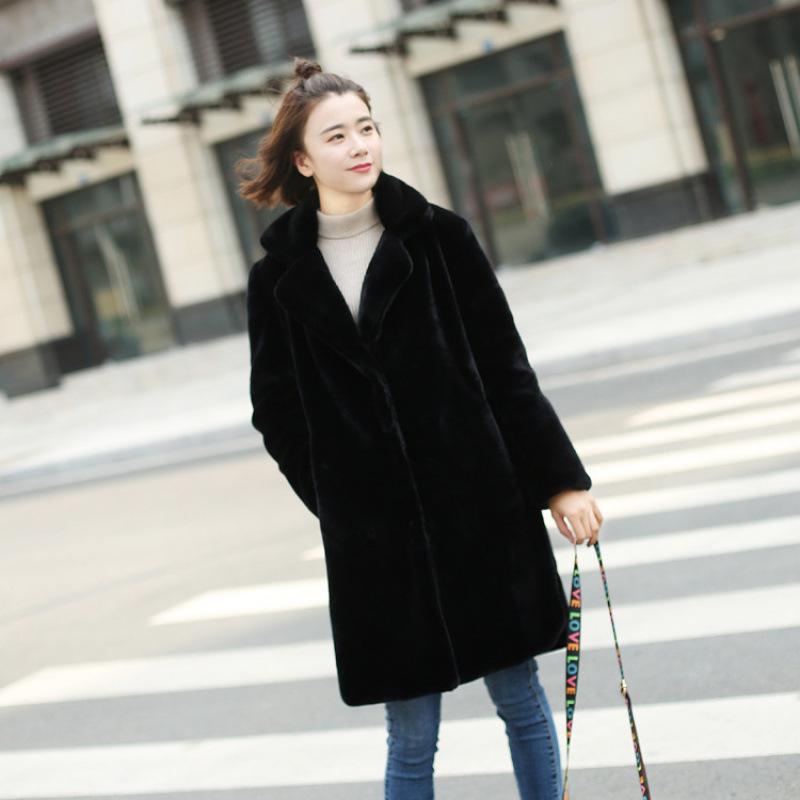 New imitation coat for women's autumn and winter long warm slim-fitting with cotton imitation wool imitation woolen coat imitation