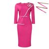 Women's 2025 Autumn Elegant Round Neck Three-Quarter Sleeve Hip-Wrap Dress