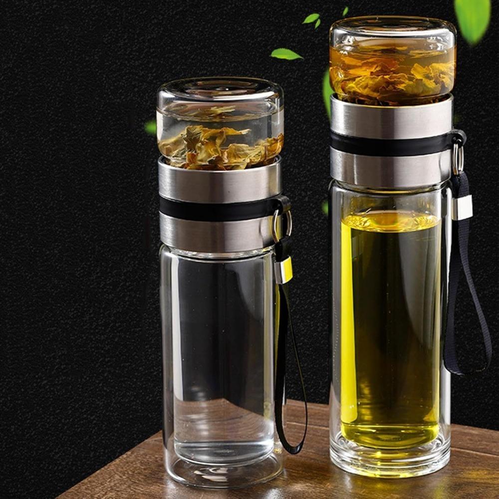 Tazza da tè in vetro da 350/500 ml con doppia separazione per infusione del tè, con manico portatile, a prova di perdite, tazza da viaggio, priva di BPA