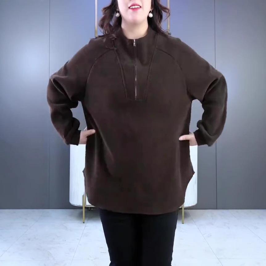 2024 Herbst/Winter Koreanischer Stil Übergröße Fleecegefüttertes Lockeres Sweatshirt für Damen