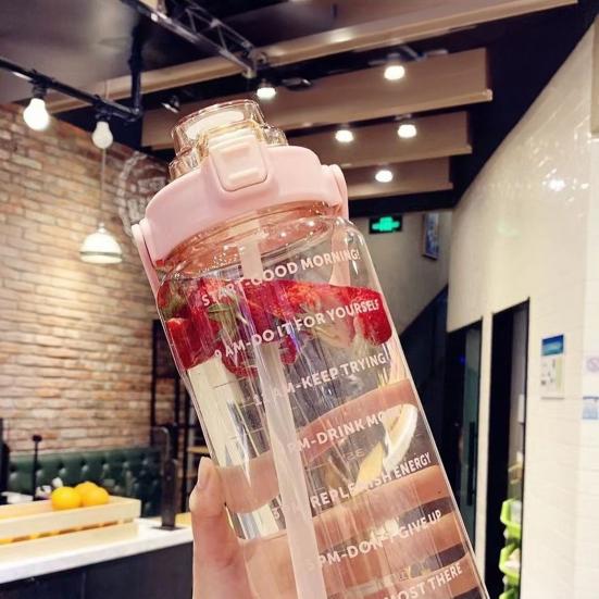 2000ML Large Capacity Water Bottle with Straw Heat-Resistant Leakproof Transparent Portable Outdoor Fitness Sports Travel Drinking Cup