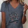 Retro Independence Day T-shirts Short Sleeve V-neck Tops USA Floral Retro Design Shirt USA 250th Anniversary T-shirt