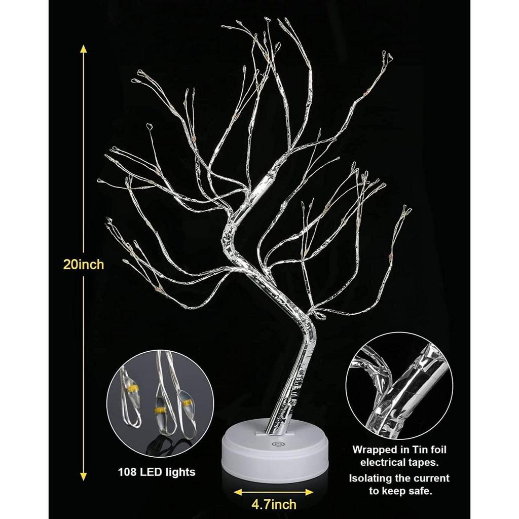 LED Bonsai Tree Light with 36 LEDs | Touch Sensor Table Lamp | USB & Battery Operated Fairy Light Tree for Home, Bedroom, Festive, Diwali,