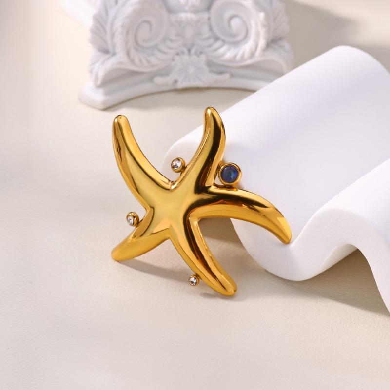 Accessories Christmas Trend Stainless Steel Starfish Brooch Women's Simple Versatile Sweater Color Zircon Brooch