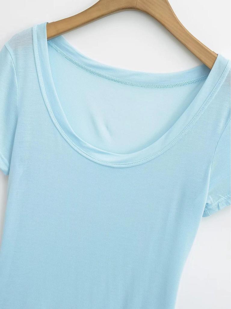 2025 Summer Women's Lyocell U-Neck Loose-Fit Short-Sleeve Top