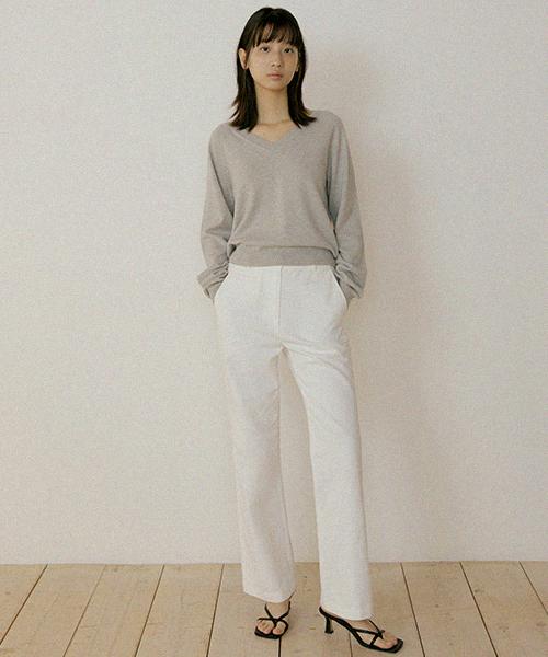 Lingseoul Button Classic Cotton Pants-Ivory