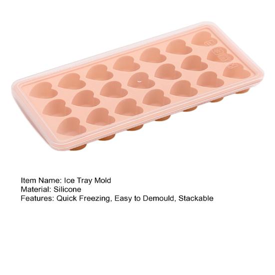 Heart-Shaped Ice Cube Trays Non-Stick Reusable Silicone Ice Mold with Lid Stackable Food-Grade BPA-Free Ice Cube Maker