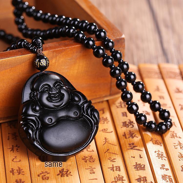 Men's Domineering Pixiu & Dragon Necklace with Guan Yu Pendant - Imitation Obsidian Couples Gift