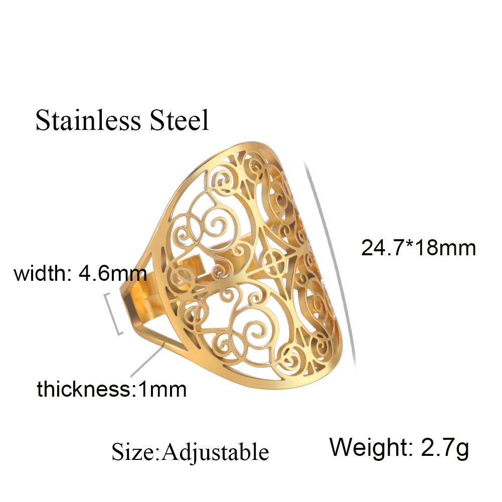 Lucktune Baroque Flower of Life Rings Stainless Steel Gold Color Adjustable Finger Ring for Women Vintage Jewelry Couple Gift