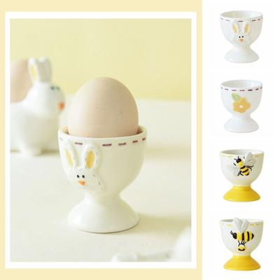 Creative Ceramic Egg Holder 3D Rabbit Bee Cartoon Egg Cup Table Centerpieces Thermostability Steamed Egg Cup Kitchen Display