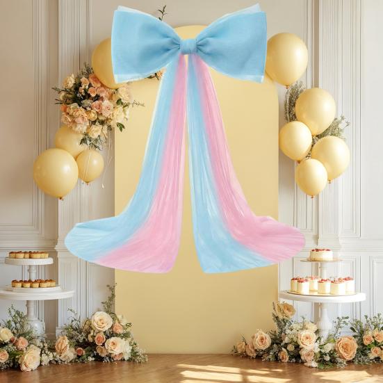 Giant Bow Decoration 39x59 Inch Large Tulle Ribbon Bow Knot for Party Wedding Birthday Wall Door Hanging Ornament Shower Decor & Gift Wrapping