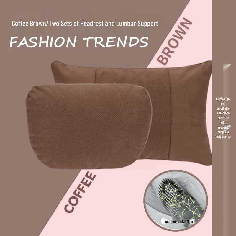 Adjustable Car Headrest & Lumbar Support - Breathable Suede, Perforated, Universal Neck Protection for Sedan Seats