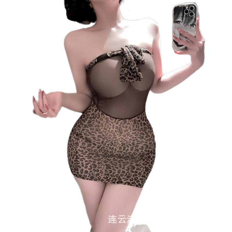 Large size sex lingerie sexy leopard print hip skirt pure lust fun pajamas midnight suit uniform