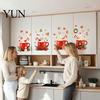 Waterproof Vinyl Kitchen Stickers 2Pcs Christmas Hot Drinks Wall for Cabinets, Self-Adhesive Art Holiday Fridge Decorations Decor, Removable