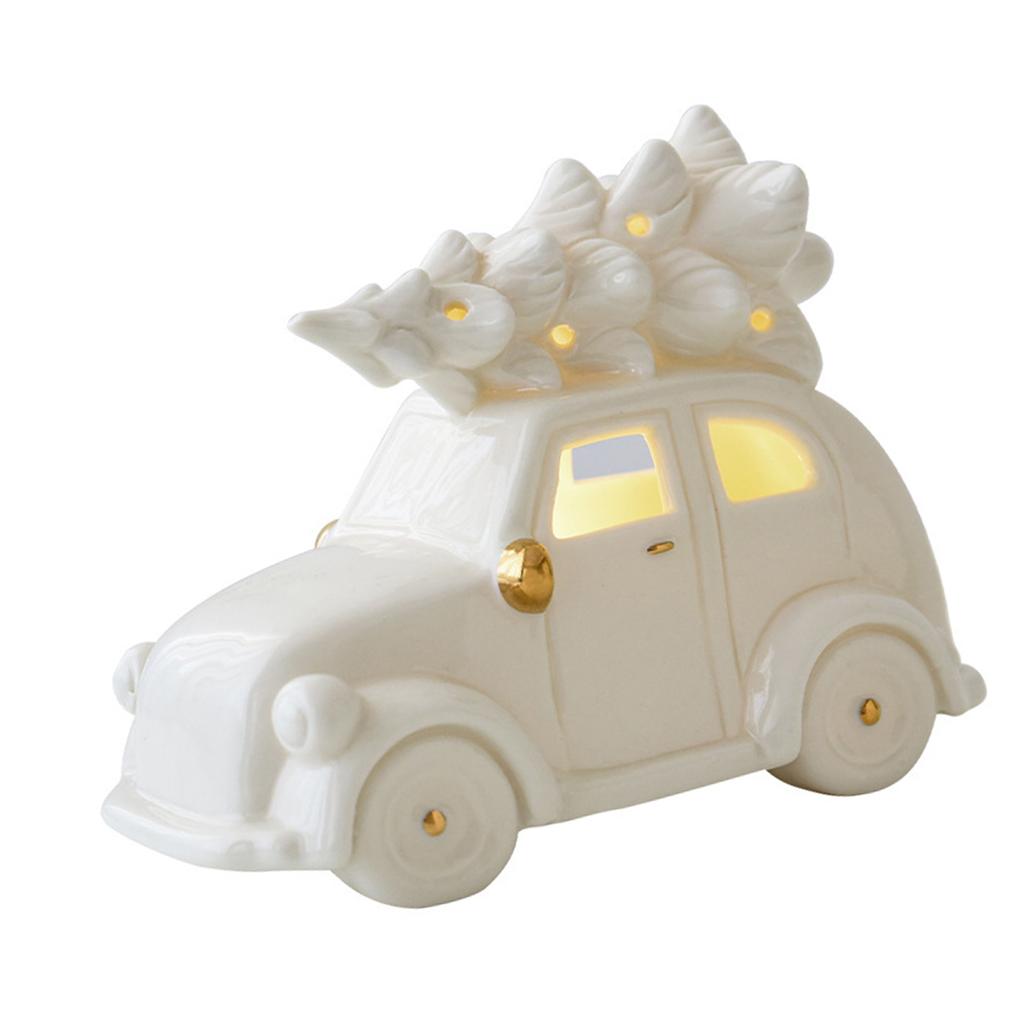 Keramický výřez Sněhulák Auto Vánoční stromek Ozdoba s LED rozsvícením Dekorace Pro Domov Kancelář Stolní Slavnostní Dárek