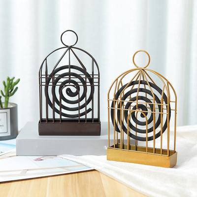 Bird Cage Incense Coil Holder with Ash Catcher Tray Repellent Spiral Incense Hanger Stand Portable Incense Burner Decoration
