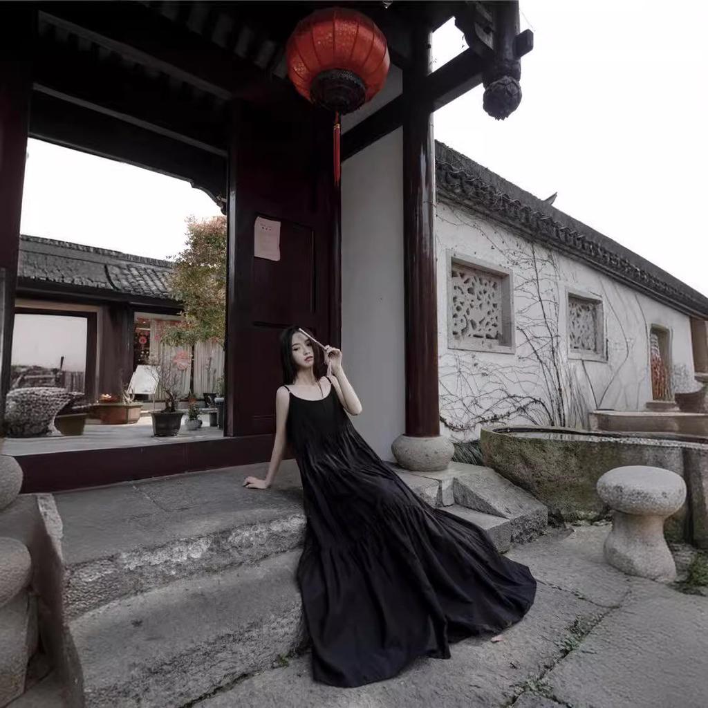 Retro Literary Dark Yamamoto-Style Women's Spaghetti Strap Three-Piece Dress: Available In 3 Colors