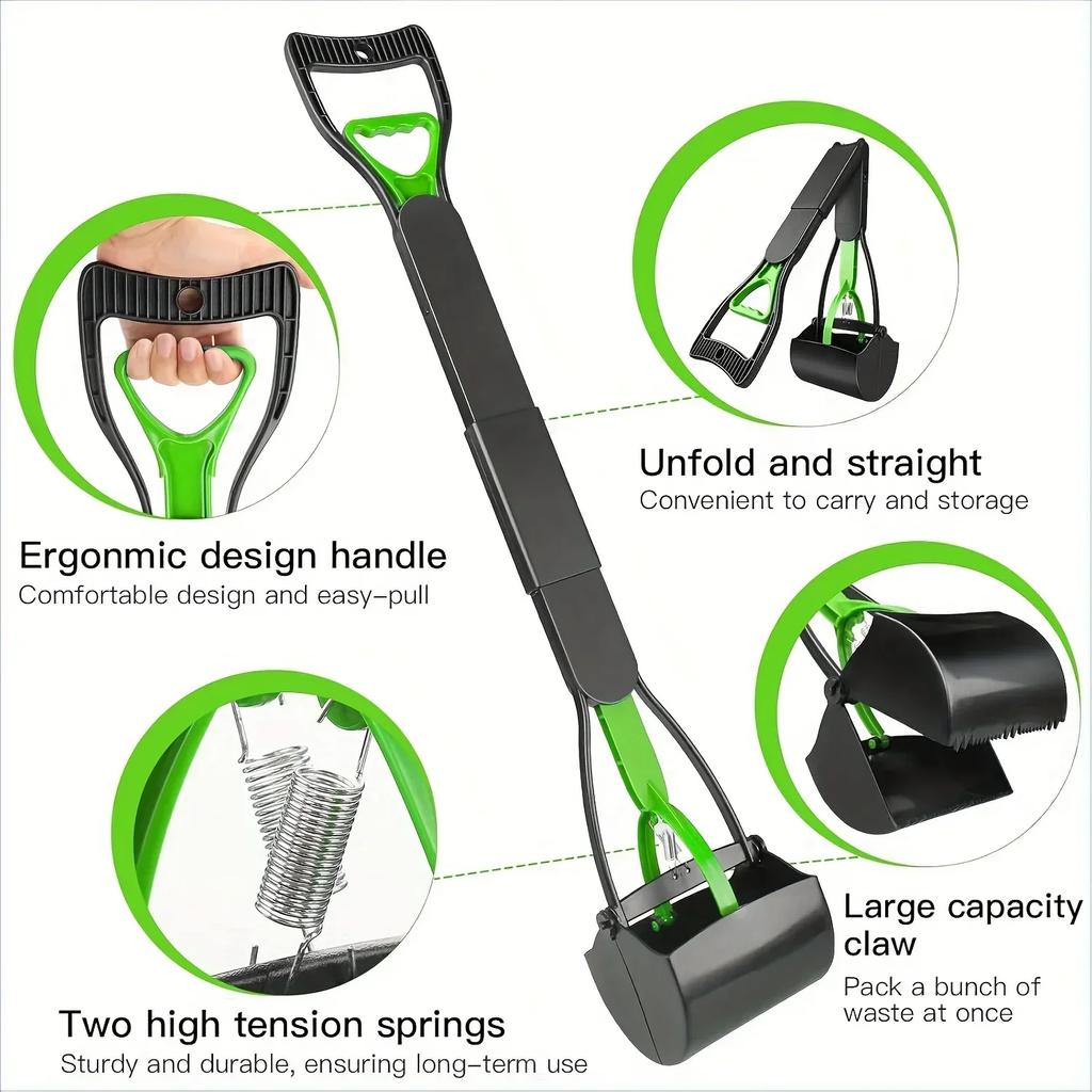 1 Indestructible Dog and Cat Pet Poop Scoop, Long Handle, Foldable, Easy To Pick Up Grass and Gravel