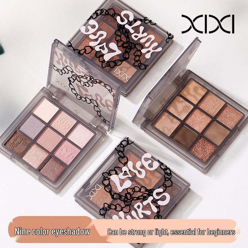 Xixi Smoky Pink Nine-Color Eyeshadow Palette: Pearlescent Shimmer in Milk Tea, Nude Brown, and Earth Tones for Beginners