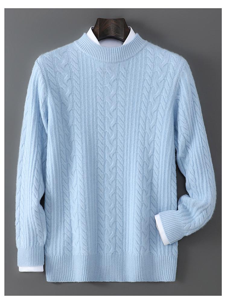 Men’s Pure Wool Thick Half-High Collar Pullover Sweater - Casual Autumn/Winter Knit