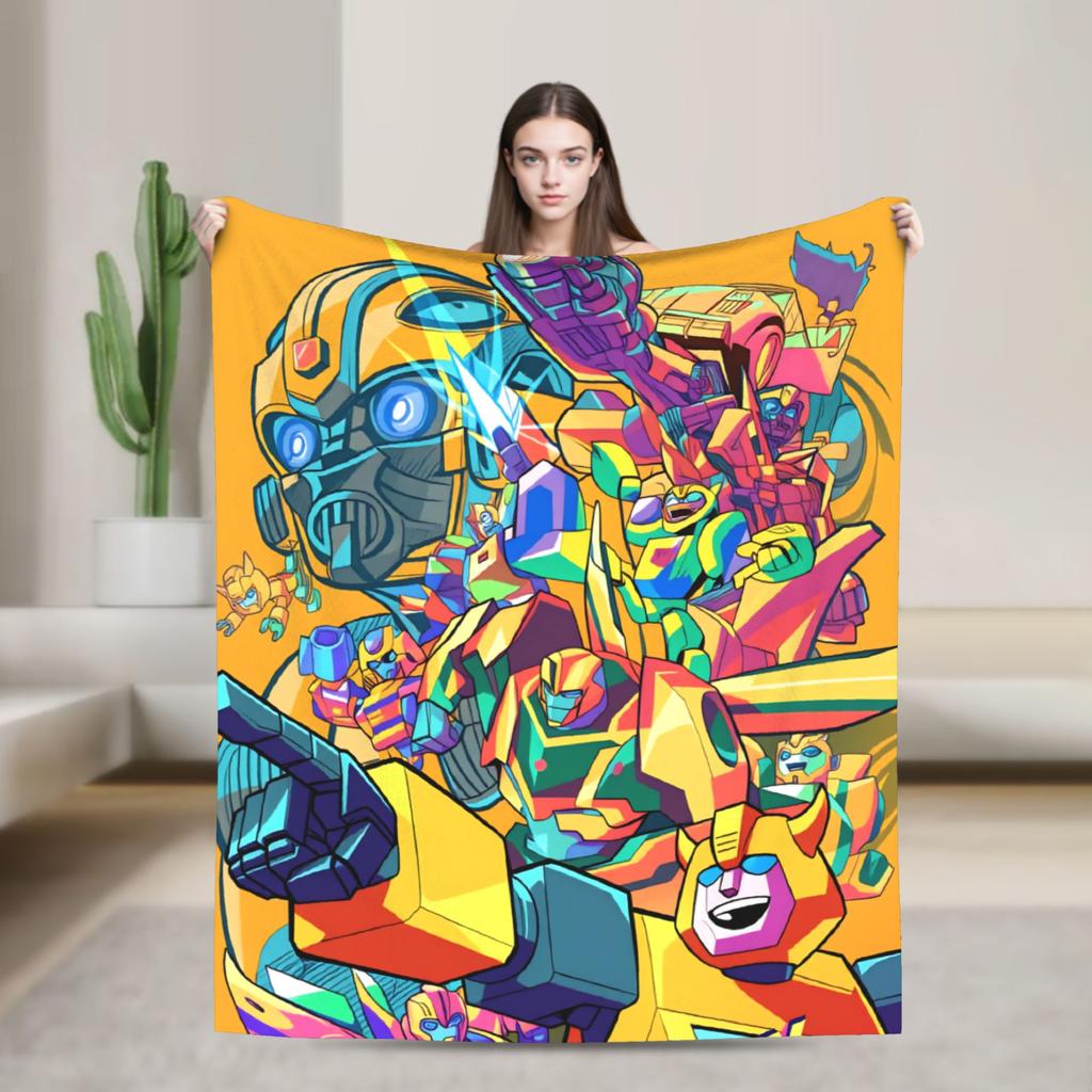 Cartoon T-Transformers Autobots Blankets Anime Super Soft Fluffy Plush Bedding Throws For Couch Bed Flannel Bedspread Bed Cover