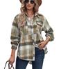 Women's Blue Orange White Checkered Shirt with Pockets, Casual Long Sleeve Plaid Top