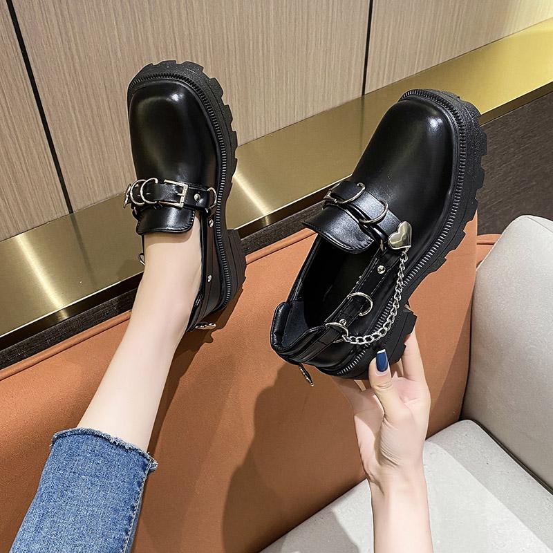 Frühling Herbst Kette Lolita Schuhe Schnalle Mary Janes Schuhe Lackleder Flache Damenschuhe Mädchen Plateau Schuhe