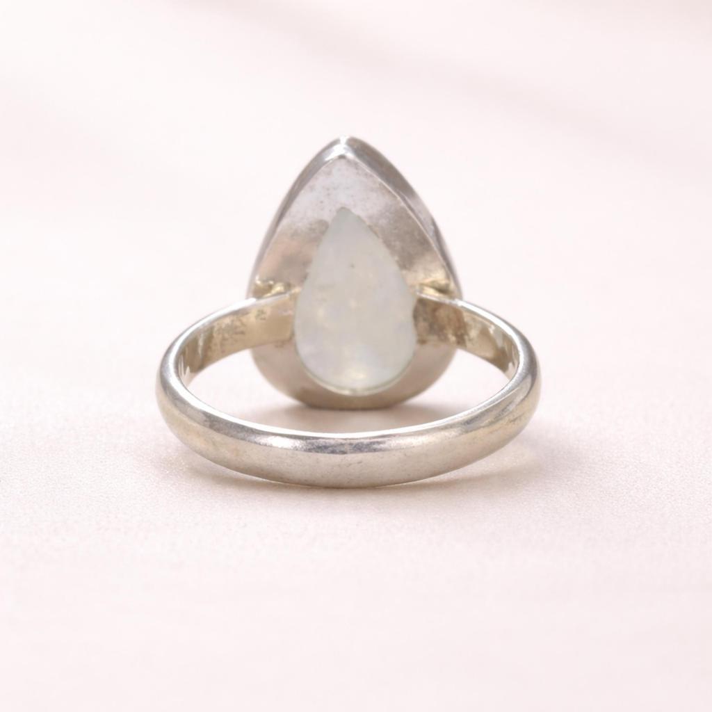 Rainbow Moonstone Pear Statement Ring, 925 Sterling Silver Jewelry, Handmade Blue Flash Gemstone Ring