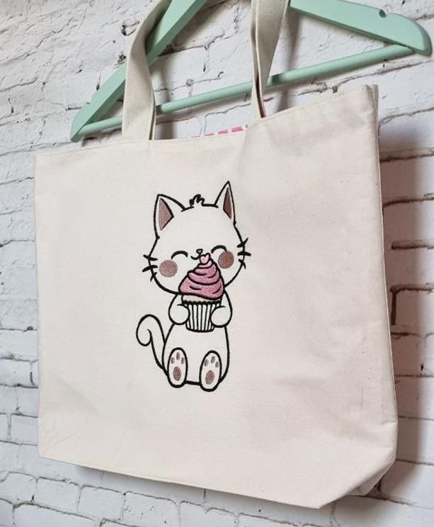 Shopper Bag with Embroidery Cat with Cupcake LB788 NeedleWoman Beige (39681008)