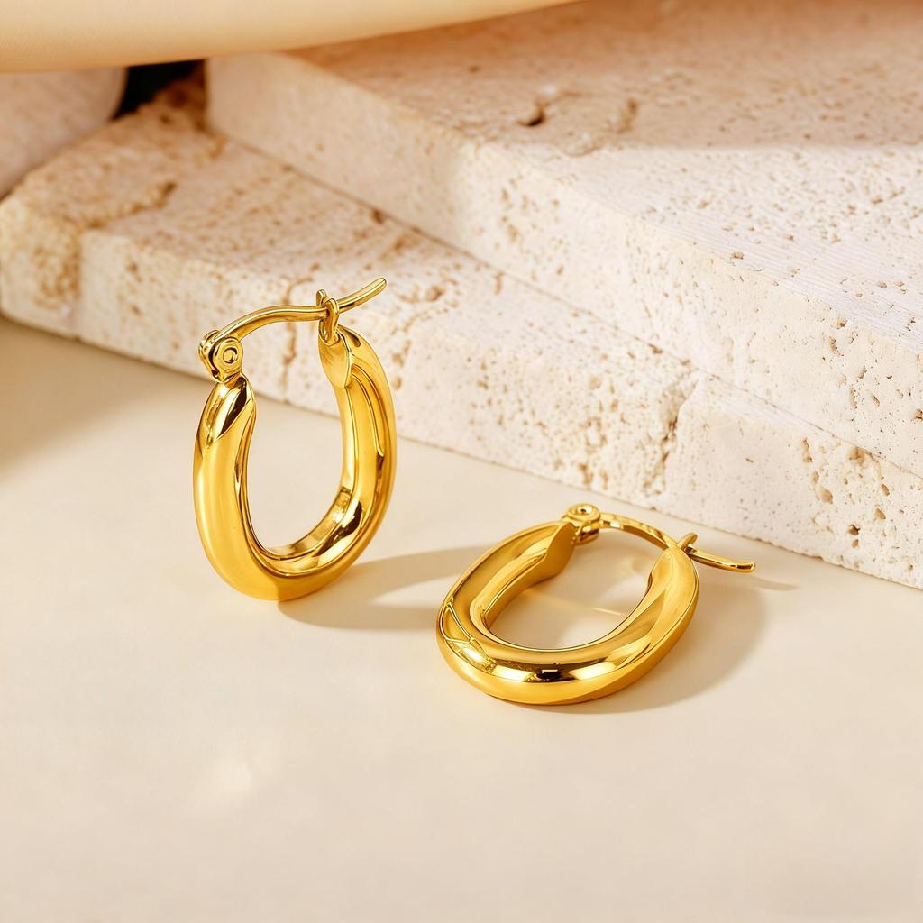 European American Classic Smooth C-Shaped Hoop Titanium Steel Retro Earrings for Women