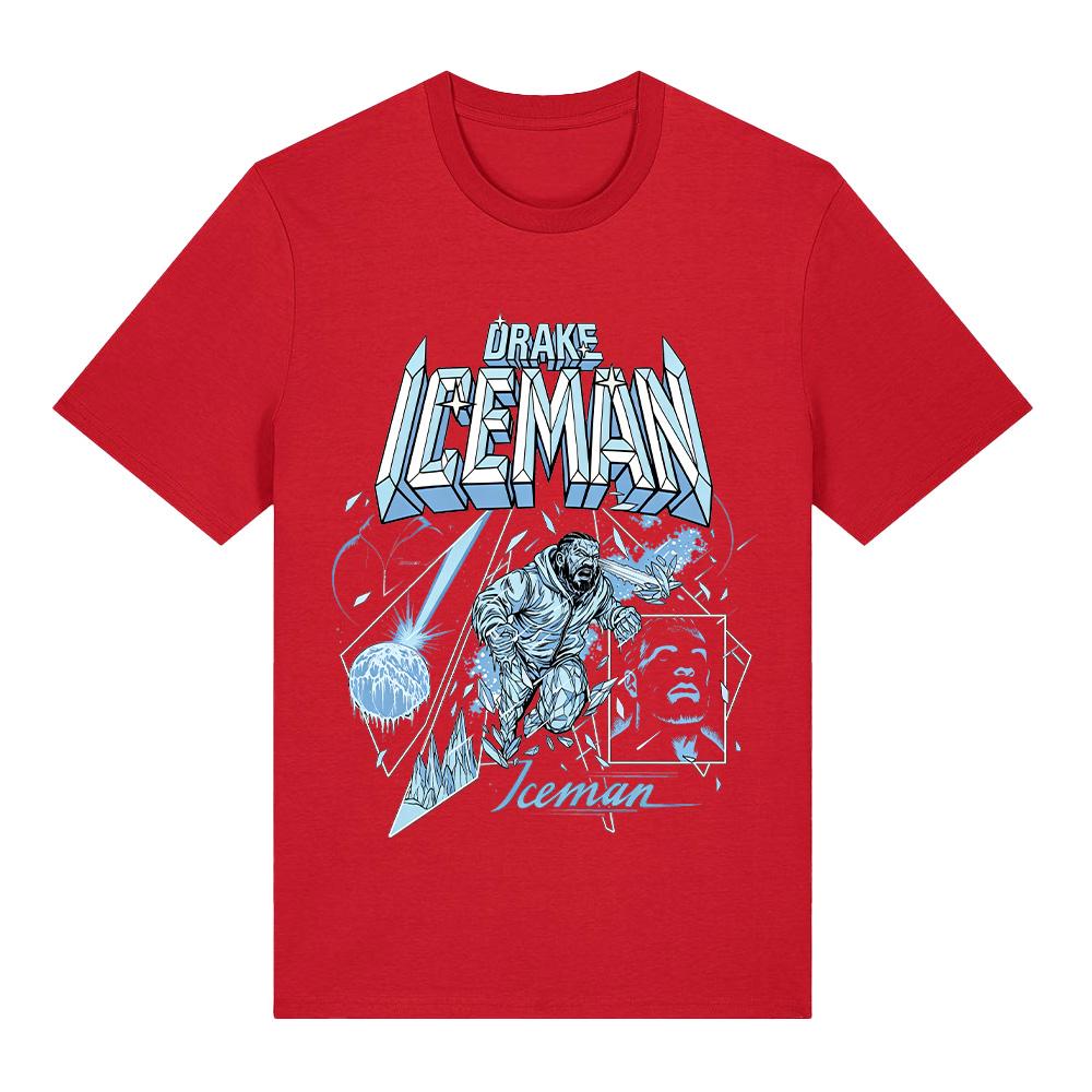 

Drake Iceman Comic T-Shirt 2026 Trending Tees Cold Aesthetic Streetwear Unisex High Quality Pure Cotton Tee Short Sleeve Top Y2K XS красный