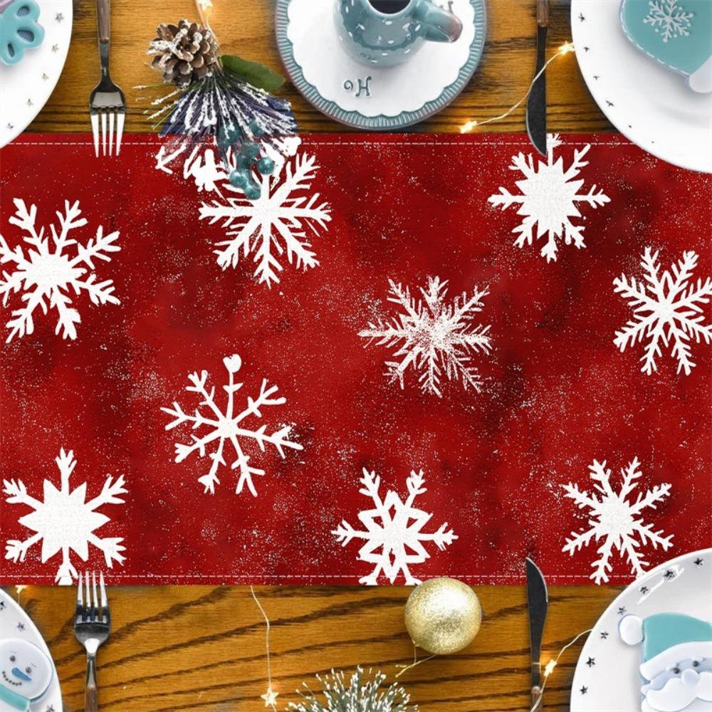 Festive Red Snowflake Table Runner Christmas Decoration Linen Fabric for Coffee Table Dining Room