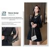 2026 Spring Women's Elegant A-line Polka Dot Long-Sleeved Dress with Mesh Patchwork and Lace-up Details