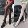 Women French Style Vintage Fishnet Pantyhose Rose Jacquard Patterned Sheer Mesh Tights Side Hollow Out Striped Stockings