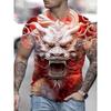 Summer 3D Dragon King Pattern Men's T-Shirt, Street Style Trendy Men's Fashion Loose Casual Short-Sleeve T-Shirt