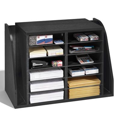 VEVOR Literature Organizer, 12 Compartments Office Mailbox with Side Vertical Storage, Wooden Mailbox Sorter Made of Particle Board