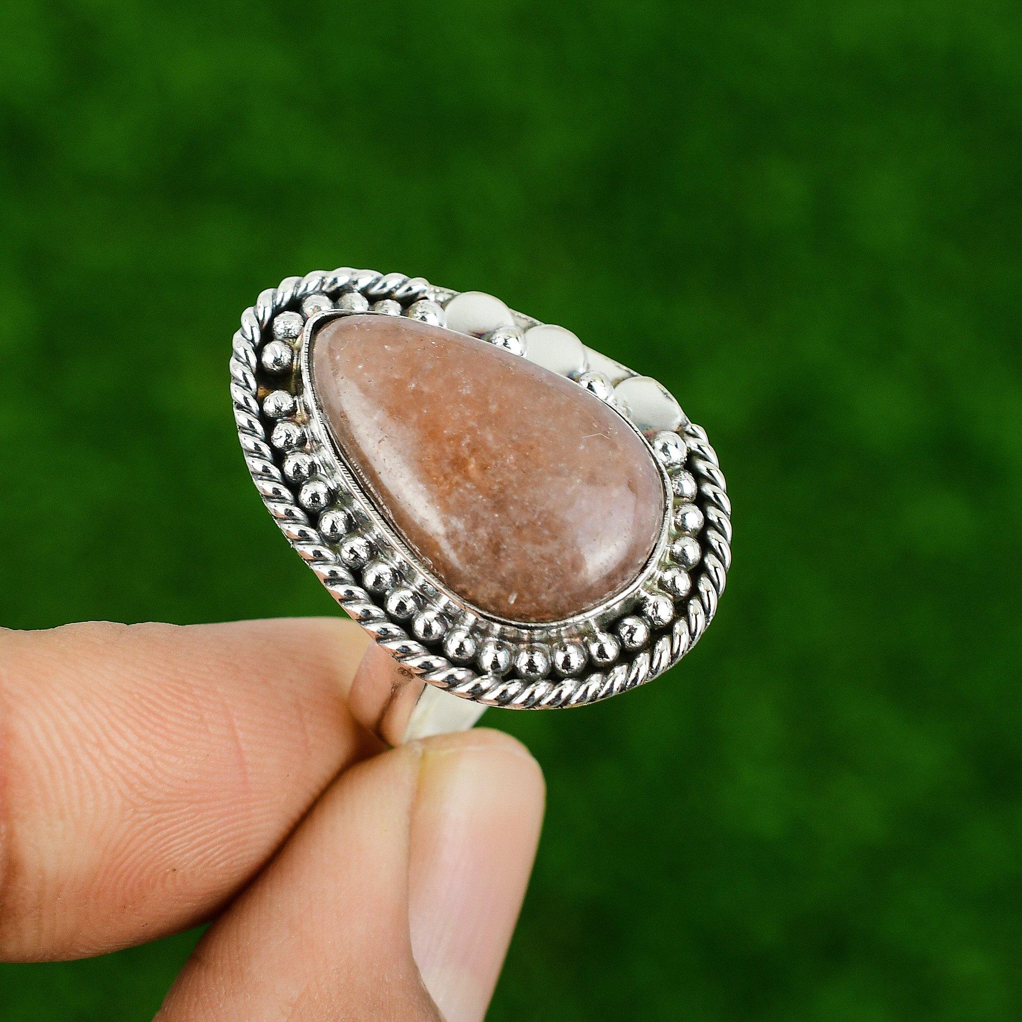 

Mothers day Deal Sunstone Gemstone Sterling Silver Birthday Wife Promise Ring Adjustable