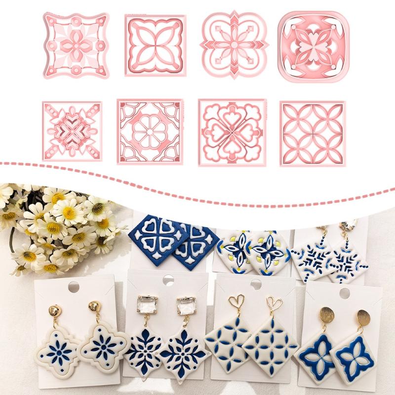 [Y]1PC Oriental Floral Clay Cutters Geometric Tile Pattern Molds For Polymer Earring And Jewelry DIY
