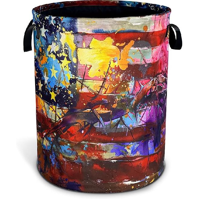 Highland Cow Laundry Basket Oxford Cloth Animal Flowers Laundry Hamper With Handle Foldable Portable Clothes Storage Basket 18.9 X 16.5 Inch Storage American Flag
