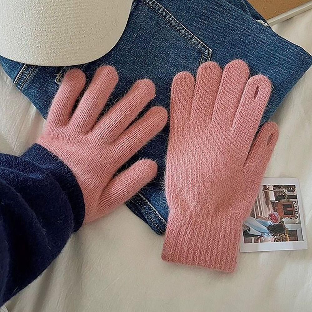 Candy Colored Winter Velvet Gloves Winter Warm Finger Gloves Knitted Gloves  For Woman Girls Maiden