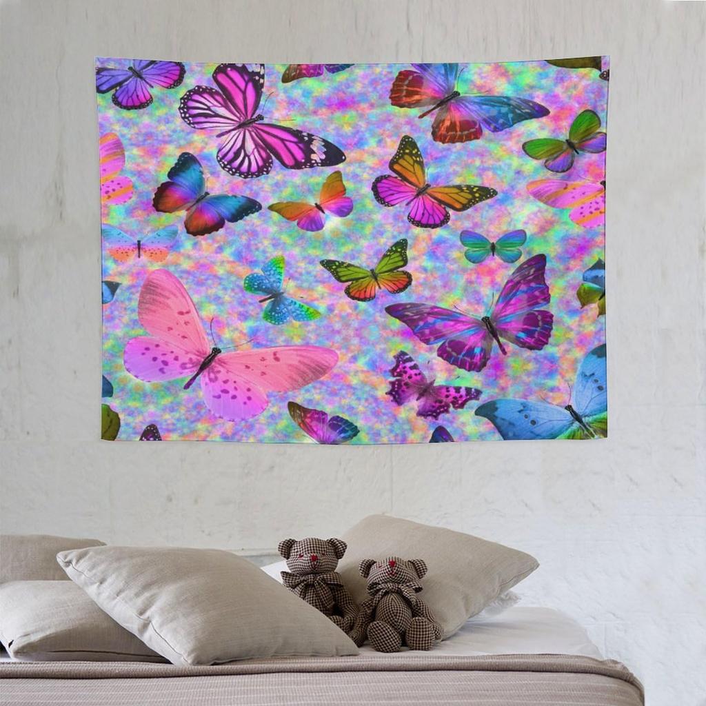 Traumschmetterling Wandteppich Lila Tuschemalerei Schmetterlinge Kinder Mädchen Wandteppiche Heimdekoration für Wohnzimmer Schlafzimmer